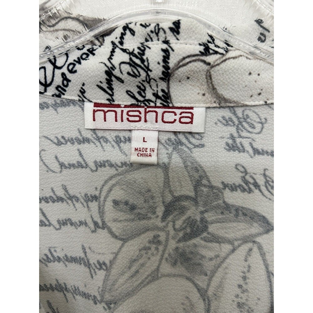 Mishca Floral Script Print Blouse Size Large - Picture 8 of 9